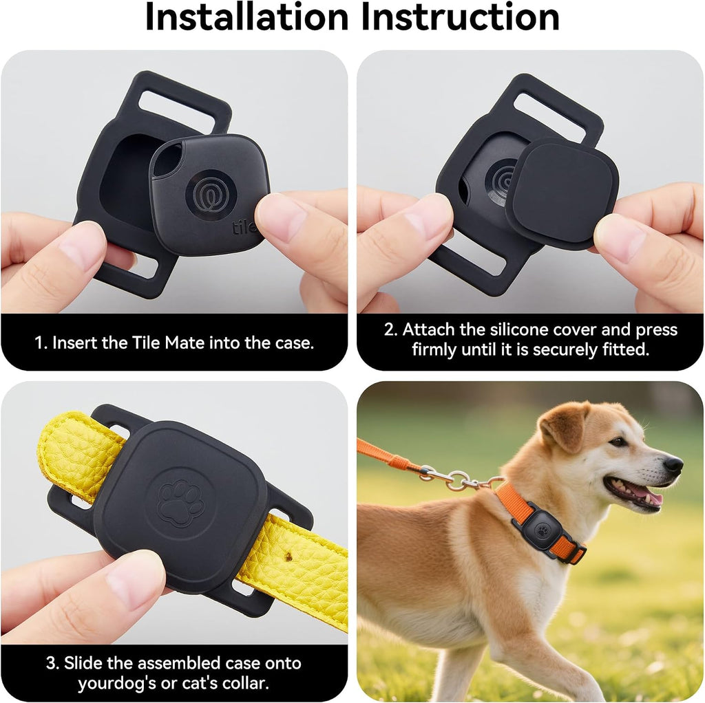 DDJ 2-Pack Waterproof Dog Collar Holder for Tile Mate Tracker, Durable Silicone Life360 Tile Case for Cat &Pet Collars Without Shaking, Anti-Lost Full Body for Tile Cover, Easy to Install, Orange
