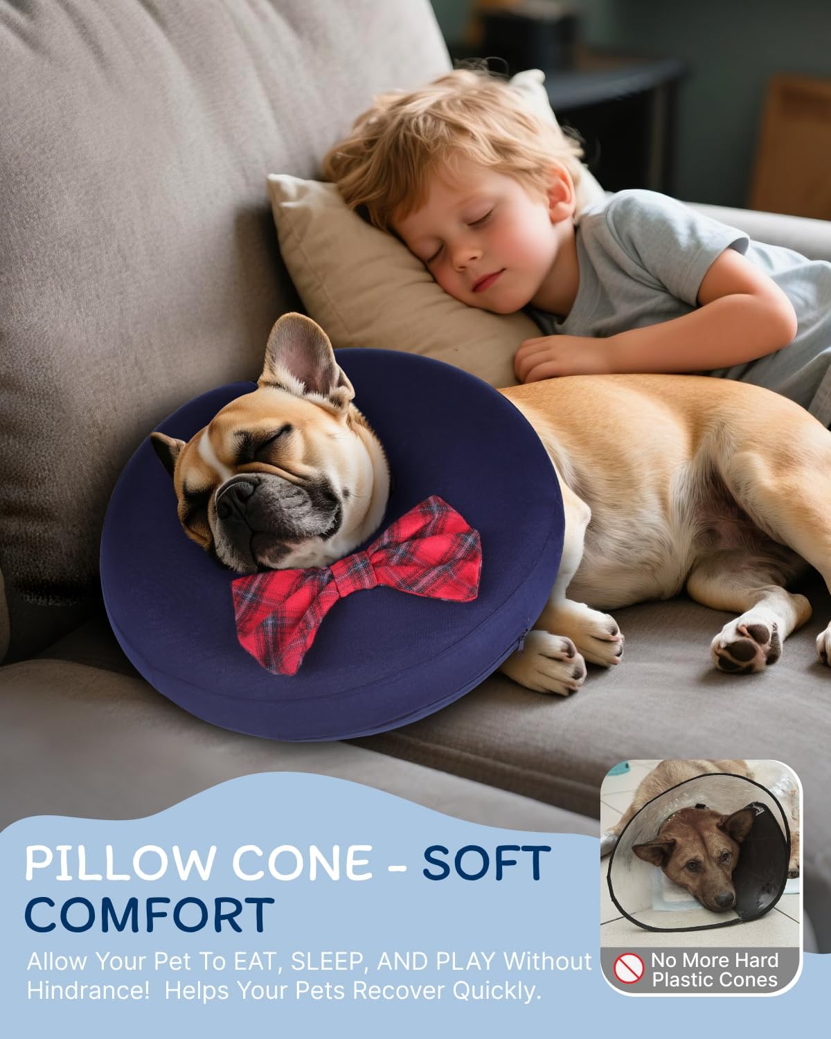 MIDOG Inflatable Dog Cone, Soft Donut Recovery Collar, Bow Tie, Large+