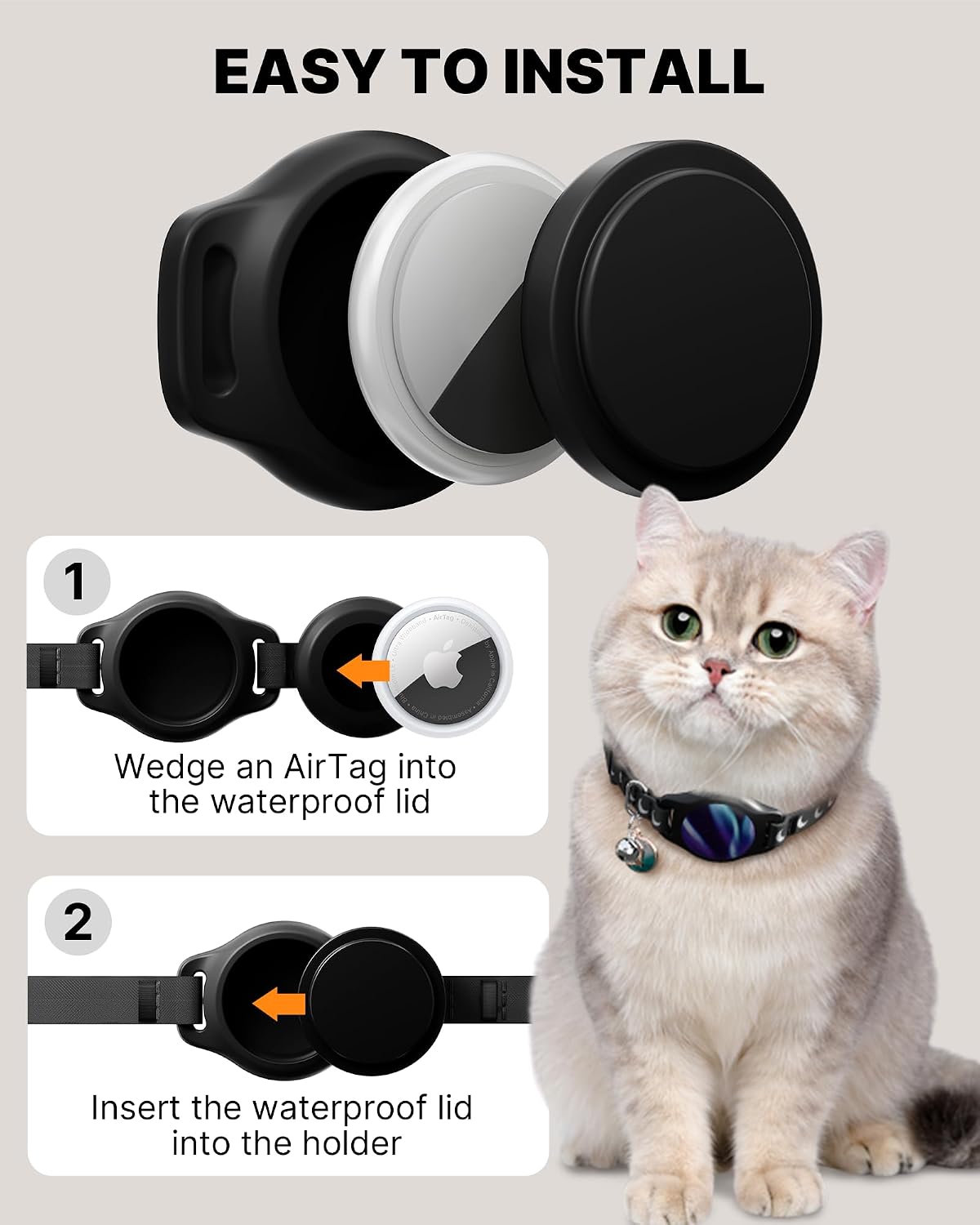 typecase Reflective Breakaway Cat Collar with AirTag Holder, Black/Blue