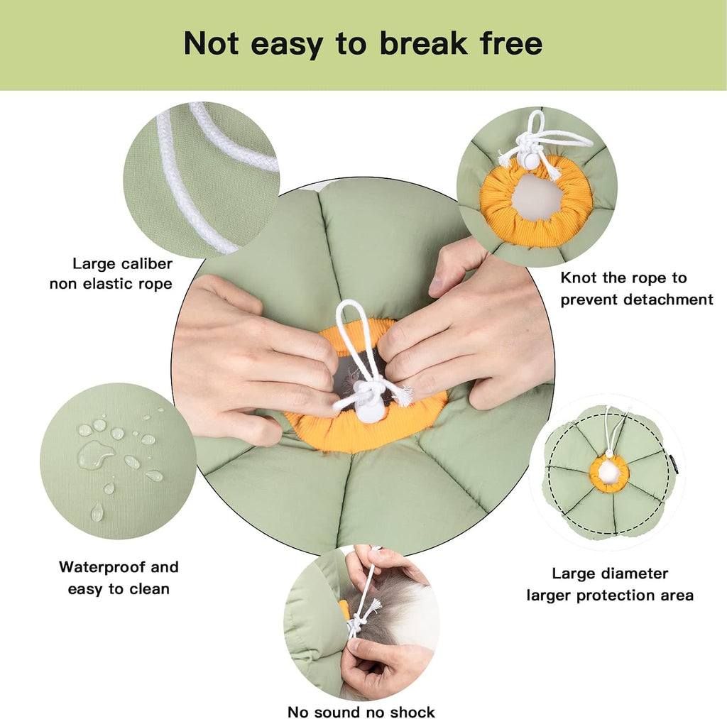 Cat Cone Collar,Cute Waterproof Cat Recovery Collar,Anti-Bite Lick Wound Healing Safety Elizabethan e Collar for Cats,Green Flower All-Season Style