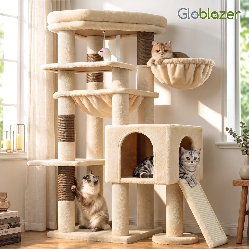 Globlazer Heavy Duty Cat Tree Tower for Large Indoor Cats, F52J, Beige
