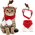 NAMSAN Pet Reindeer Costume for Cats Small Dogs Rabbits, Christmas Cat Single Antler Headband with Red Scarf, Small Dog Max Santa Antler Outfit for Christmas New Year Party Cosplay Statue Decoration