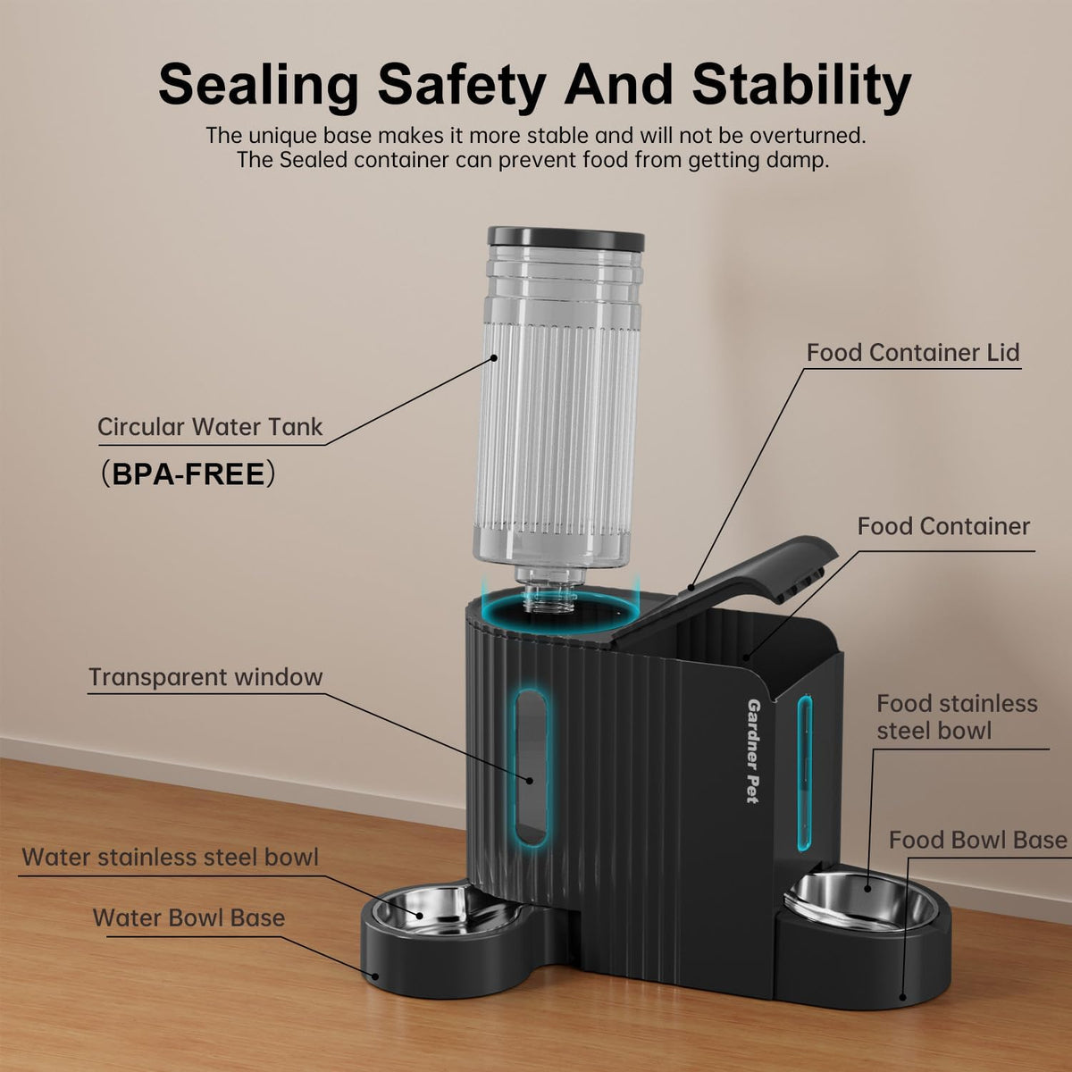 Gravity Automatic Cat Feeder, Water & Food Dispenser Set, Stainless Bowls
