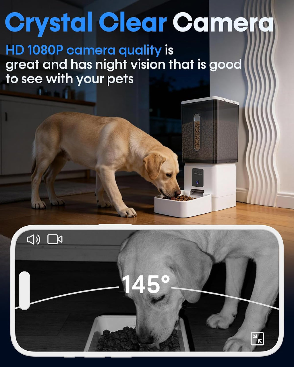 Large Dog Automatic Feeder: 12L/50 Cups Food Capacity, HD 1080P Camera