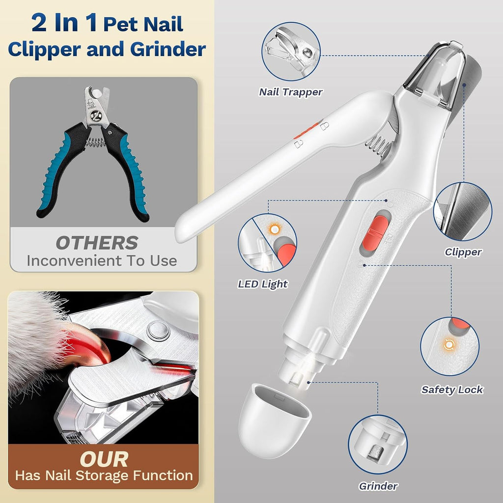 2-in-1 Dog & Cat Nail Clippers and Grinder with Catcher & 2 LED Lights