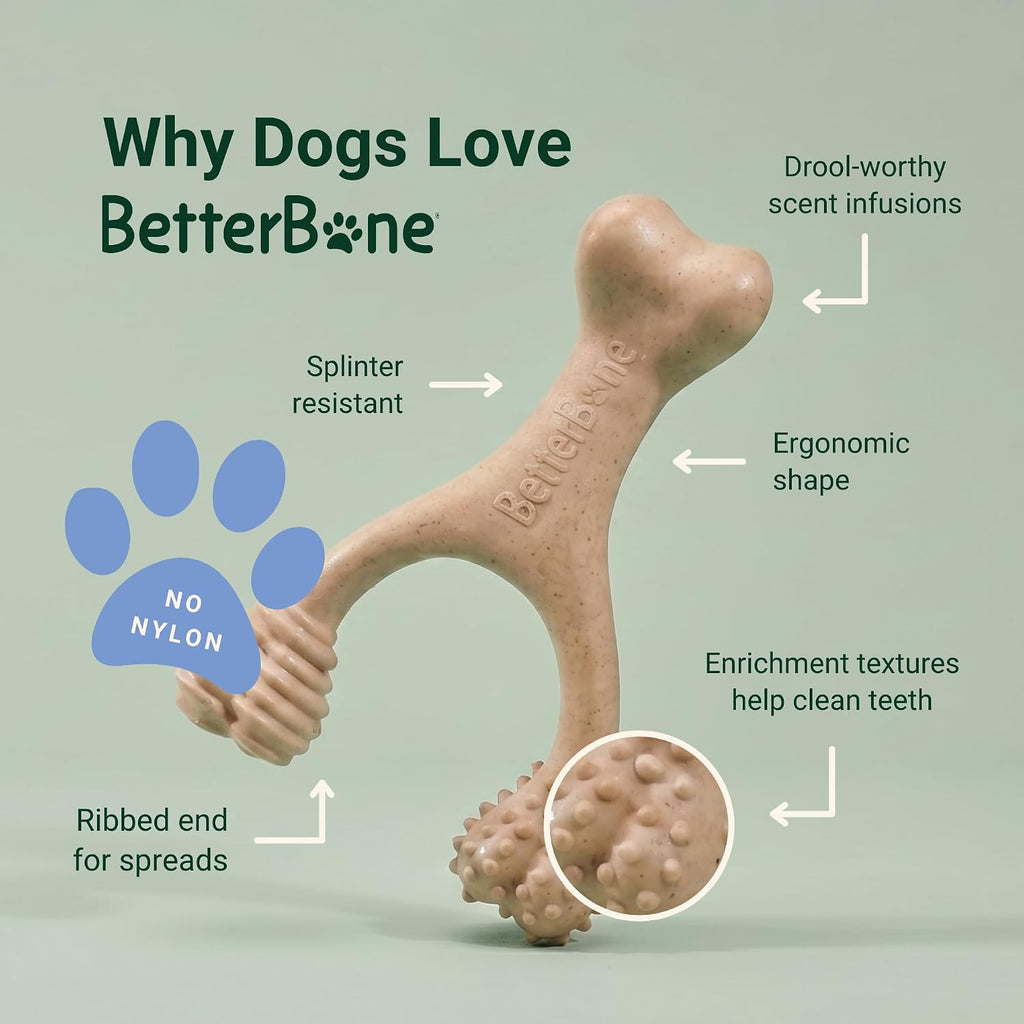 BetterBone Hard Density Beef-Scented Dog Chew Toy, Large, Durable Plant-Based Wishbone for Aggressive Chewers Over 60 lbs