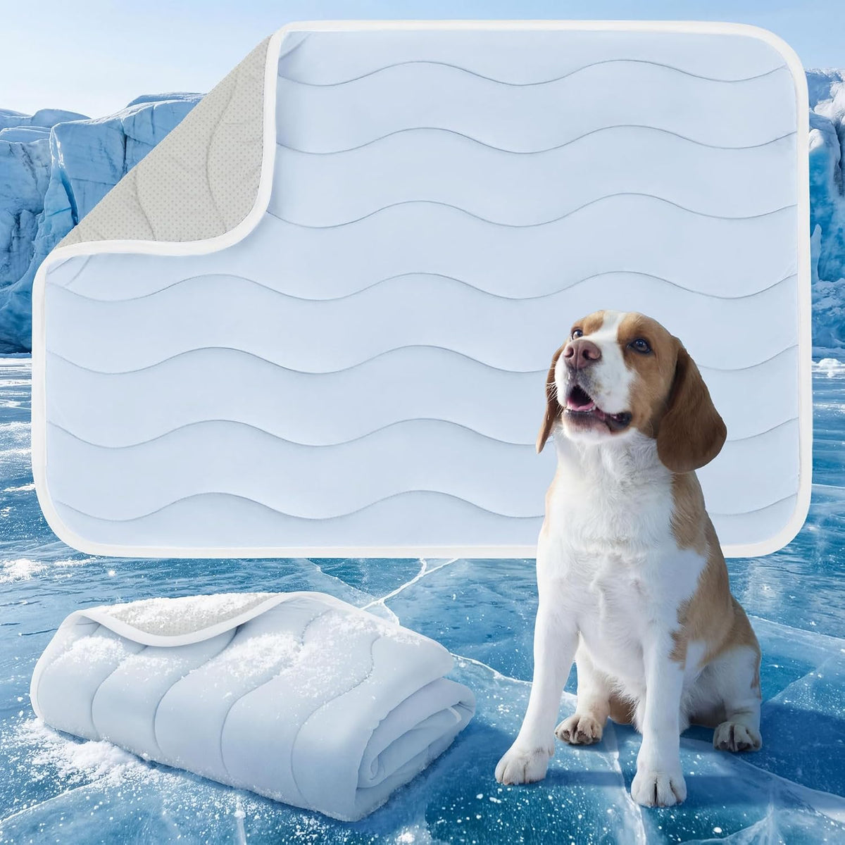 Cooling Mat for Active Dogs, Thin Breathable Cold Crate Pad, Portable Washable Kennel Pad with Non-Slip Bottom, Ice Silk Feel for Summer Overheating Relief, Blue 41"x28"