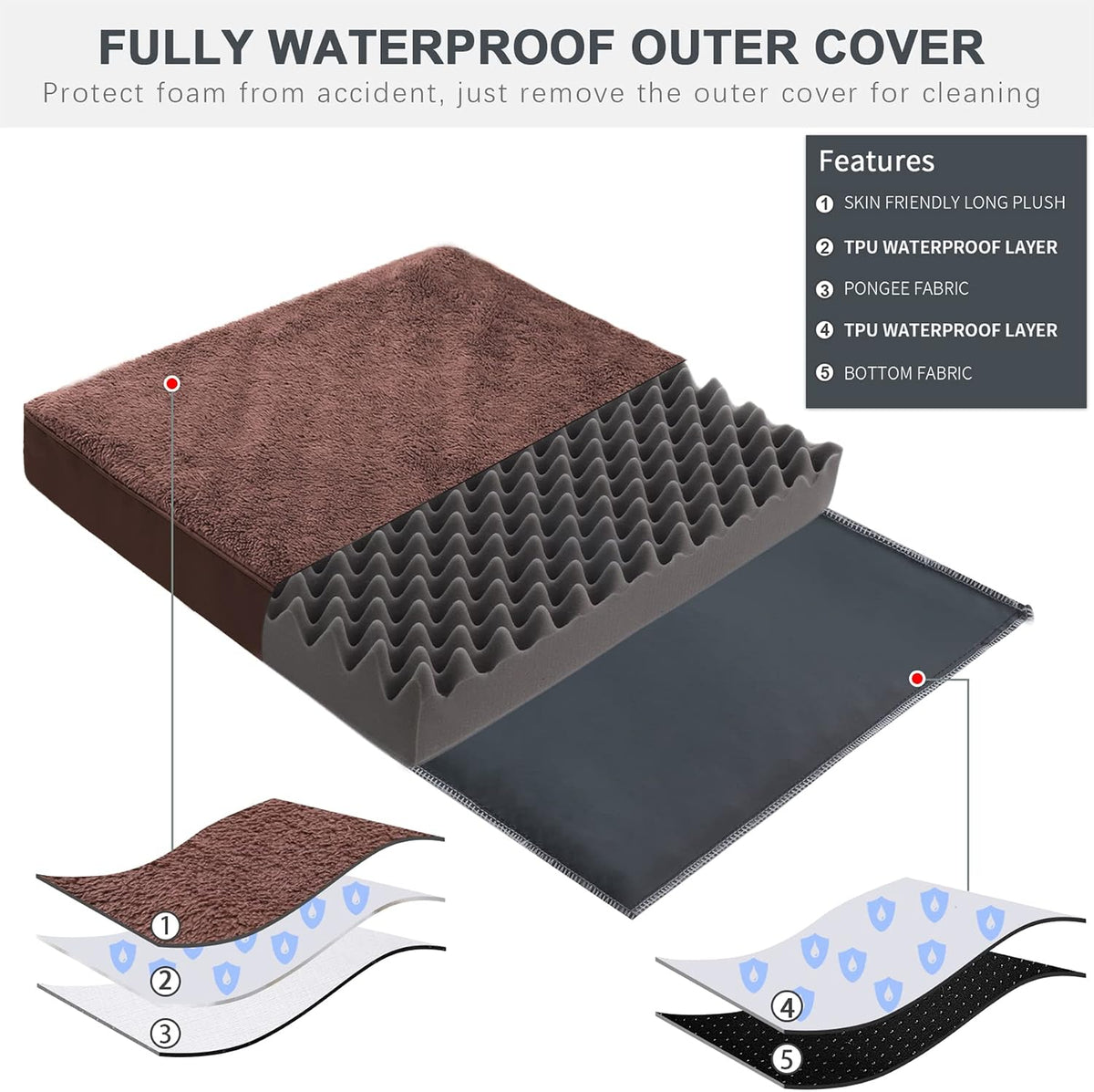 Waterproof Large Size Dog Crate Bed Orthopedic 41x27 Brown
