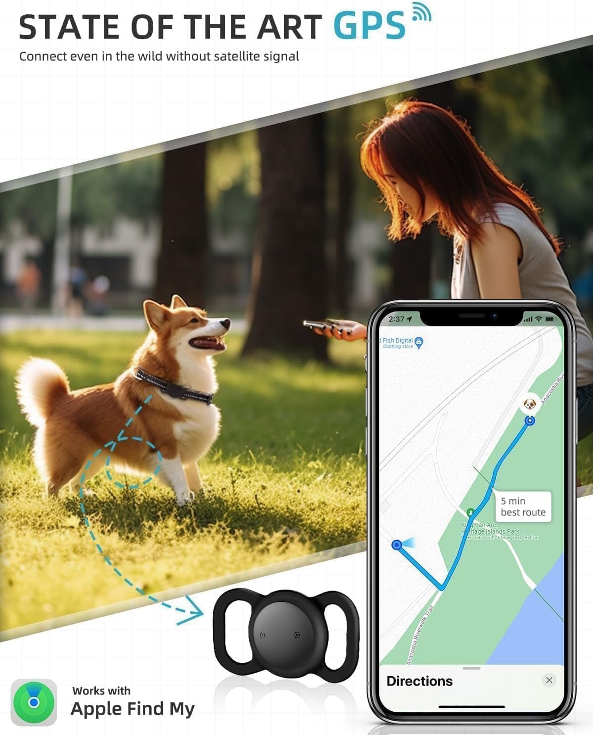 GPS Tracker, iOS Only, No Monthly Fee, Smart Pet Activity Tracker, Black 2P