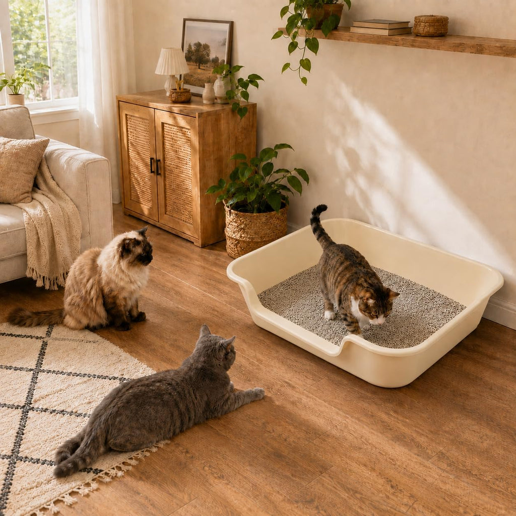 Extra Large Low Entry ABS Cat Litter Box, Yellow, 24" L x 20" W, 2 Pack | Durable low entry litter box, non-stick, odor-free, ideal for seniors, kittens, rabbits, large cats and multi-pet homes.