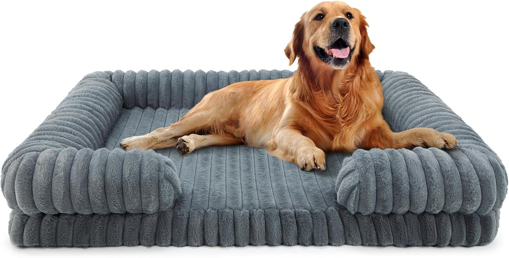 Orthopedic Dog Bed L/XL, 42*30*6.7" Washable Waterproof 25D Egg Crate Foam Dog Beds with C-Shape Bolster Support, Extra Large Pet Bed for Senior Dogs with Removable Cover and non-Slip Bottom