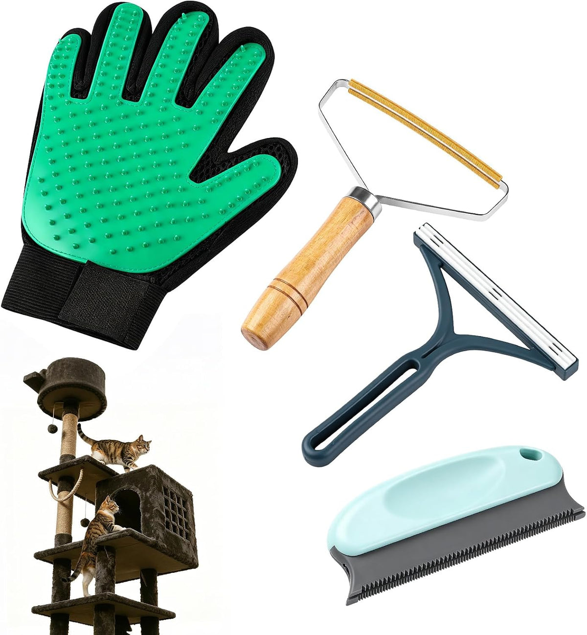 UXIETIN Cat Tree Cleaner,5 Pack with Glove Brush