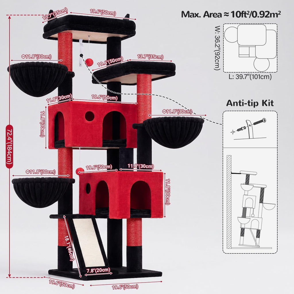 Globlazer Large Cat Tree 72in Tall Cat Climbing Tower, F72G, Gothic