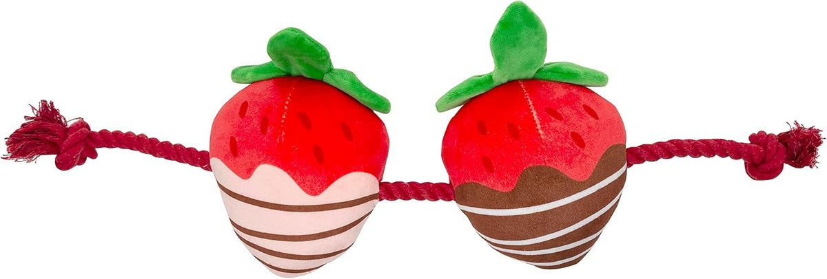 Pearhead “You’re Berry Cute” Valentine’s Day Dog Toy – Plush Strawberry Squeaker & Rope Tug Toy, Interactive Crinkle Chew Toy for Dogs, Festive Valentine Pet Gift