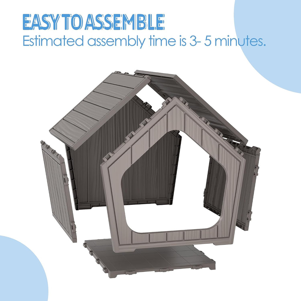 Fancyango Small Dog House Outdoor Indoor, Durable Plastic Waterproof Doghouse with Air Vents and Elevated Floor, Easy Clean and Assemble (Grey, 23.5" L×22.5" W×22.2" H)