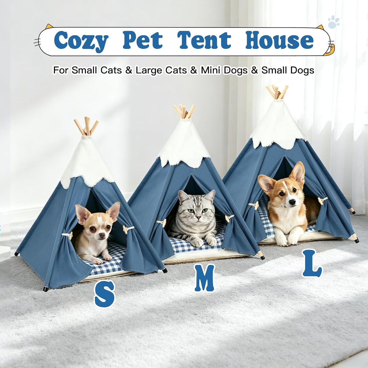 Large Cat & Small Dog Teepee Tent House 23x34x26in