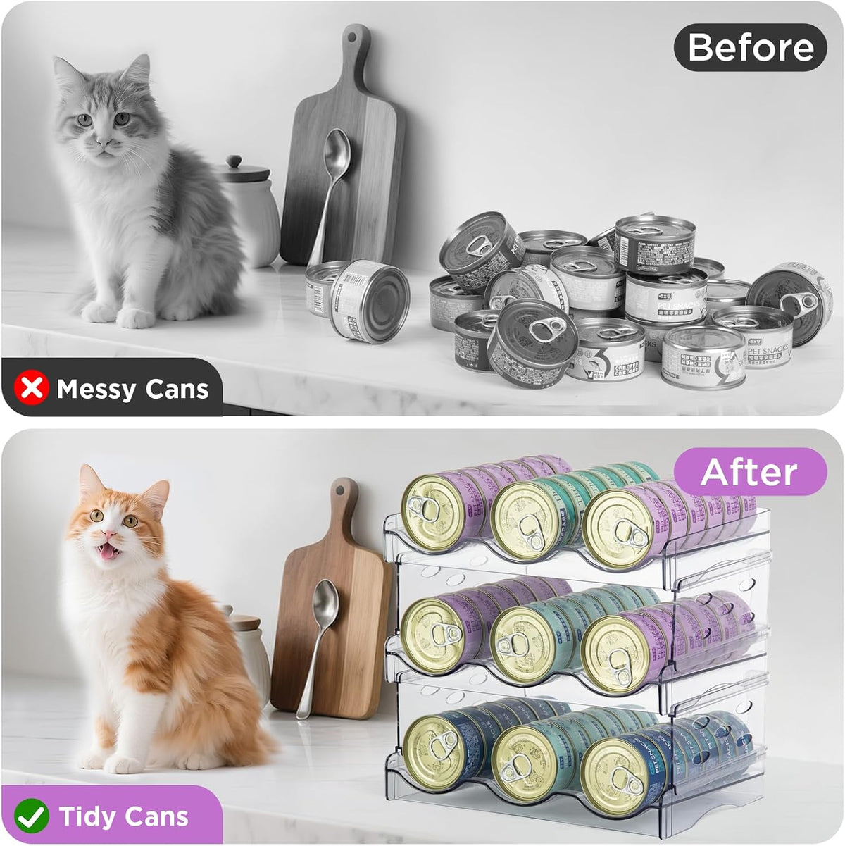 REFLYING Cat Food Can Organizer 3-Tier Holds 54 Cans 3.5oz Clear