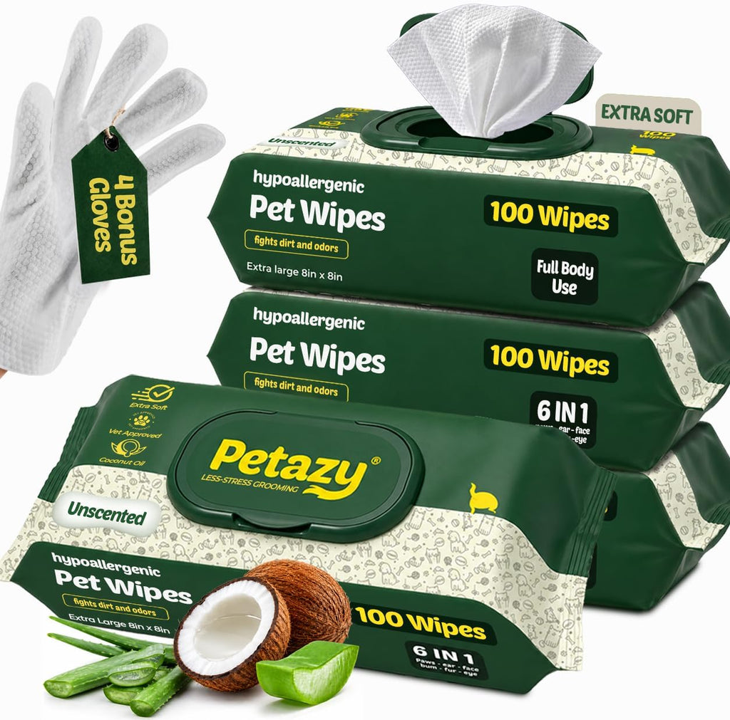 Petazy Pet Wipes for Dogs & Cats - Paws, Ears & Butt Cleaning, 400 Count
