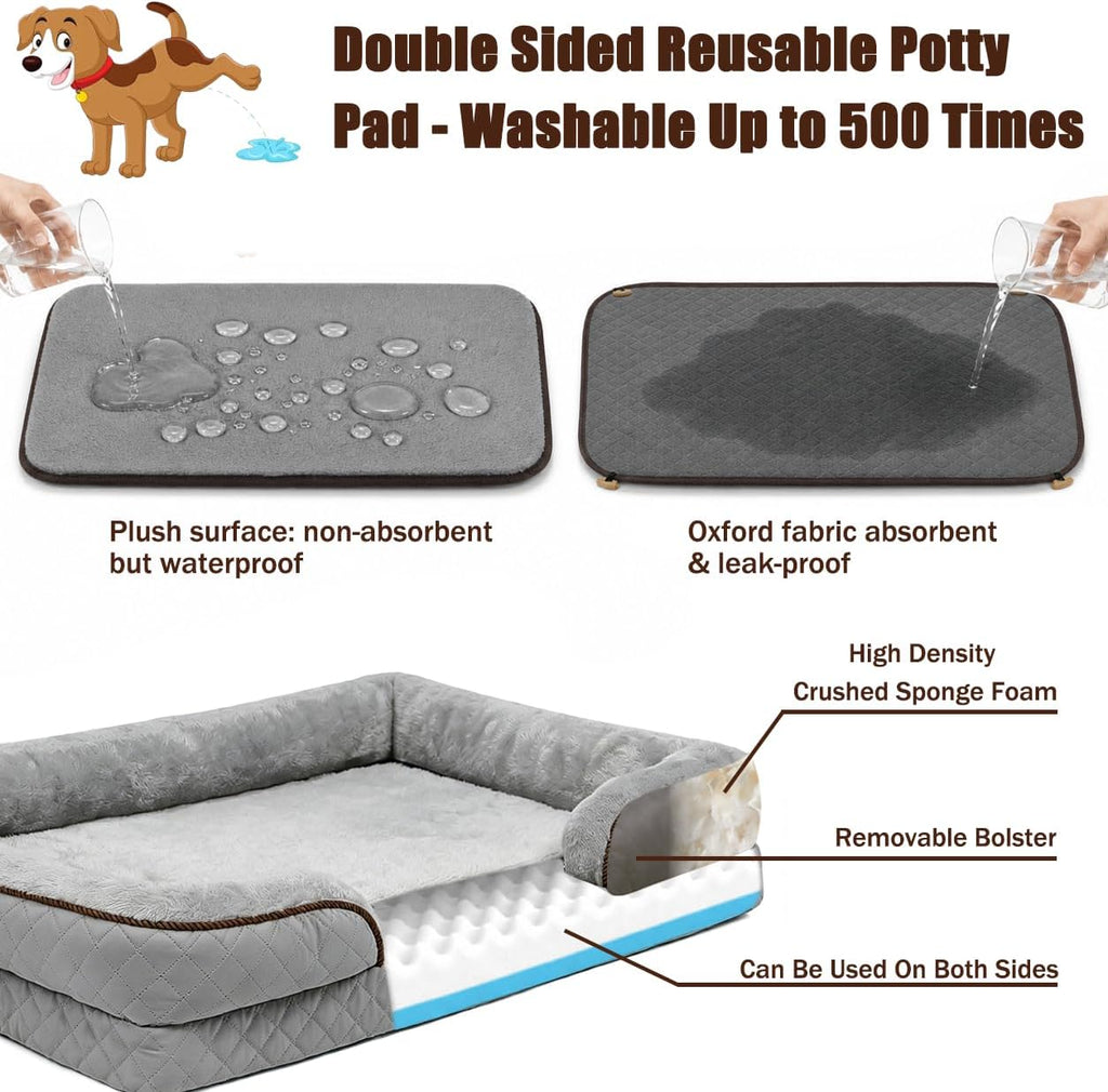 Dog Bed with Reusable Potty Pad - 31"X21"X5.9" Dark Gray
