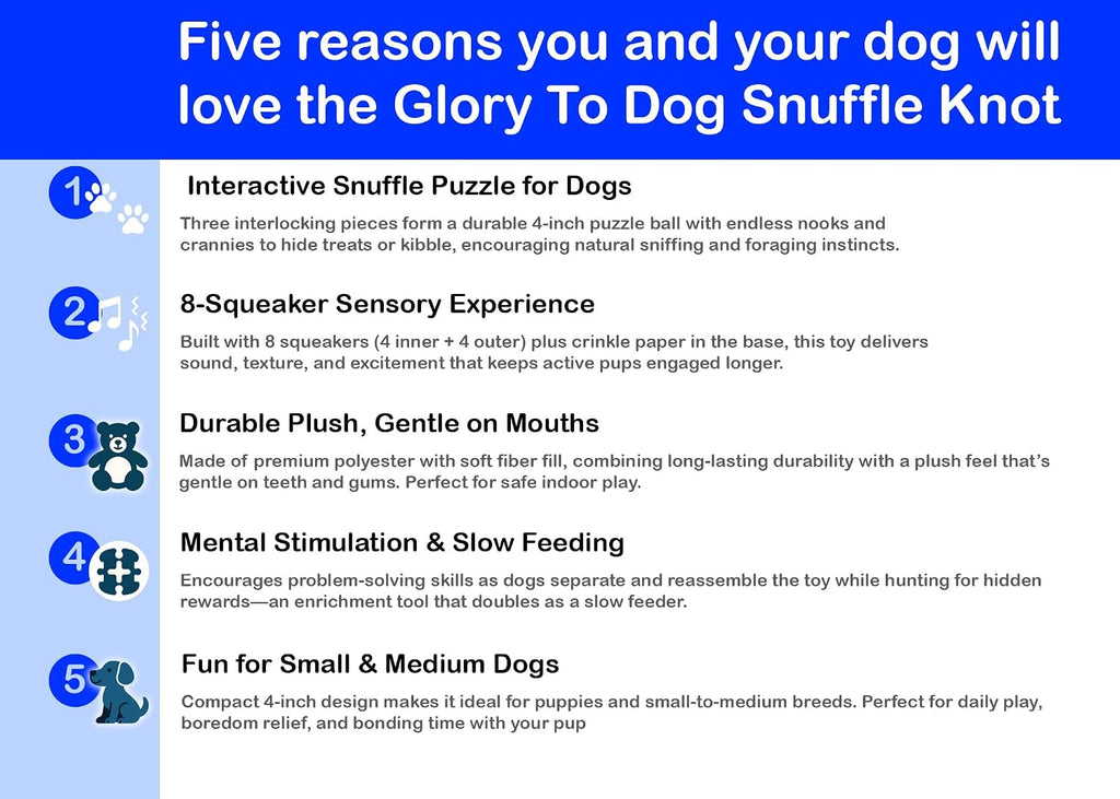 Glory To Dog Blue Snuffle Knot Interactive Dog Toy 4” Puzzle Ball
