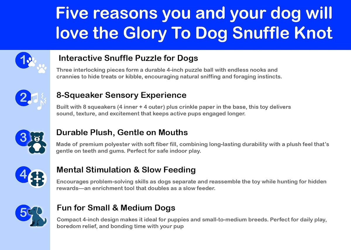Glory To Dog Blue Snuffle Knot Interactive Dog Toy 4” Puzzle Ball