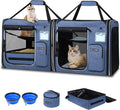 Petskd 2 in 1 Double Cat Car Travel Carrier with Litter Box, Blue