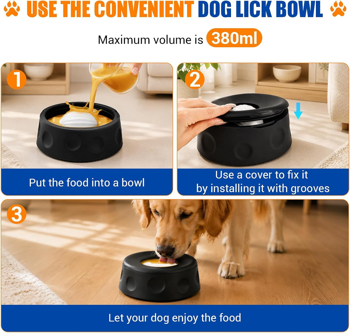 Slow Feeder Dog Bowl, Large Capacity Silicone for Medium & Large Dogs