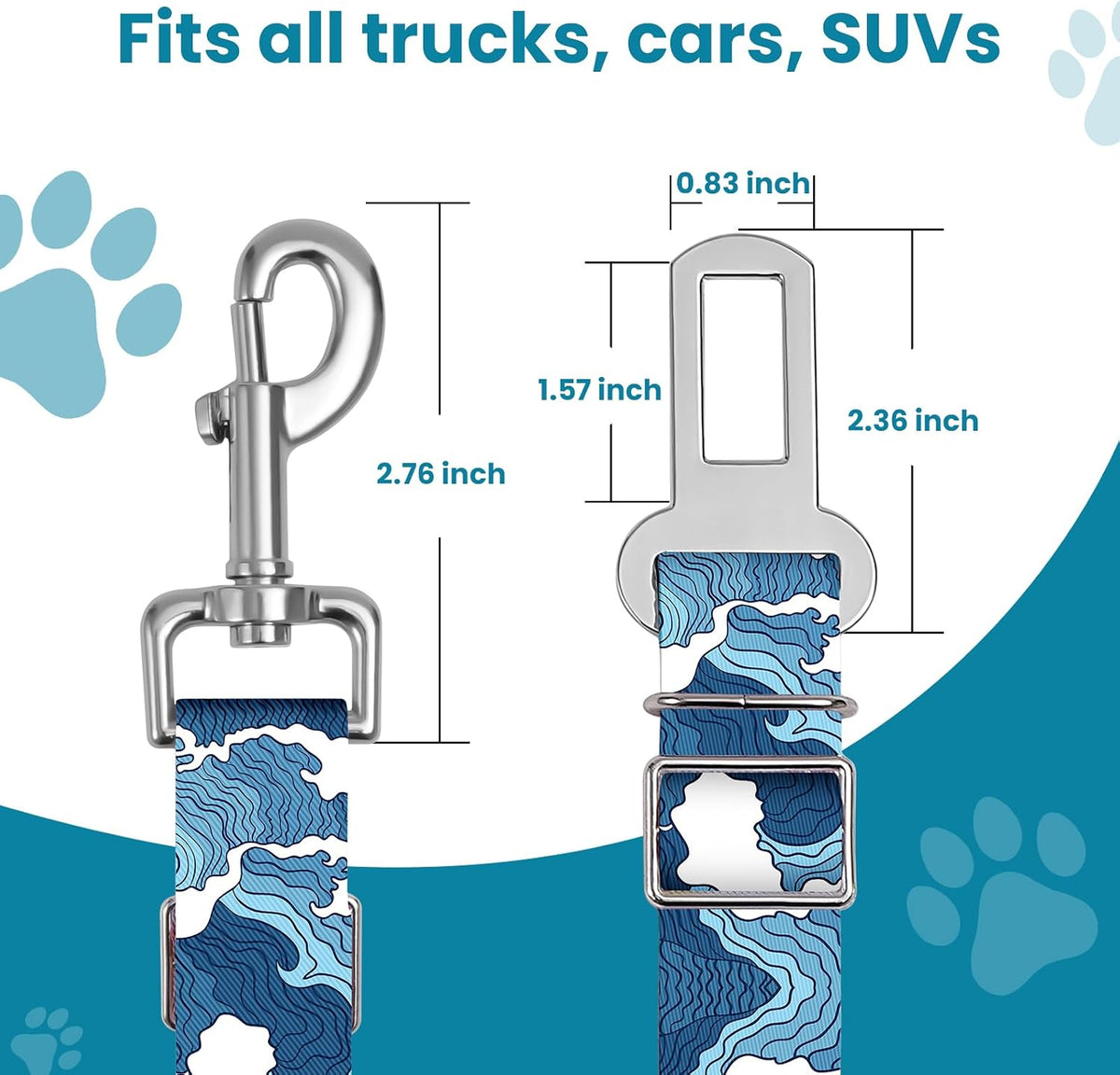 Adjustable pet cat and Dog car seat Belt，The Lanyard is Flexible and Adjustable from 20 to 33 inches(sea Wave)