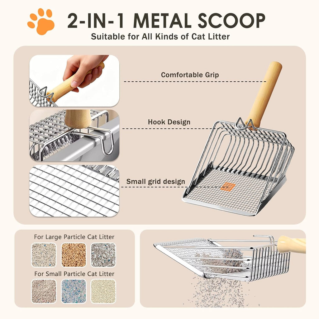 Stainless Steel Litter Box, 17.4'' x 13.5'' x 8.5'' Metal Kitty Litter Box for Small Cats Kitten High Sided Litter Boxs with Scoop Open Top Low Entry Easy to Clean Non-Sticky Anti-Leakage
