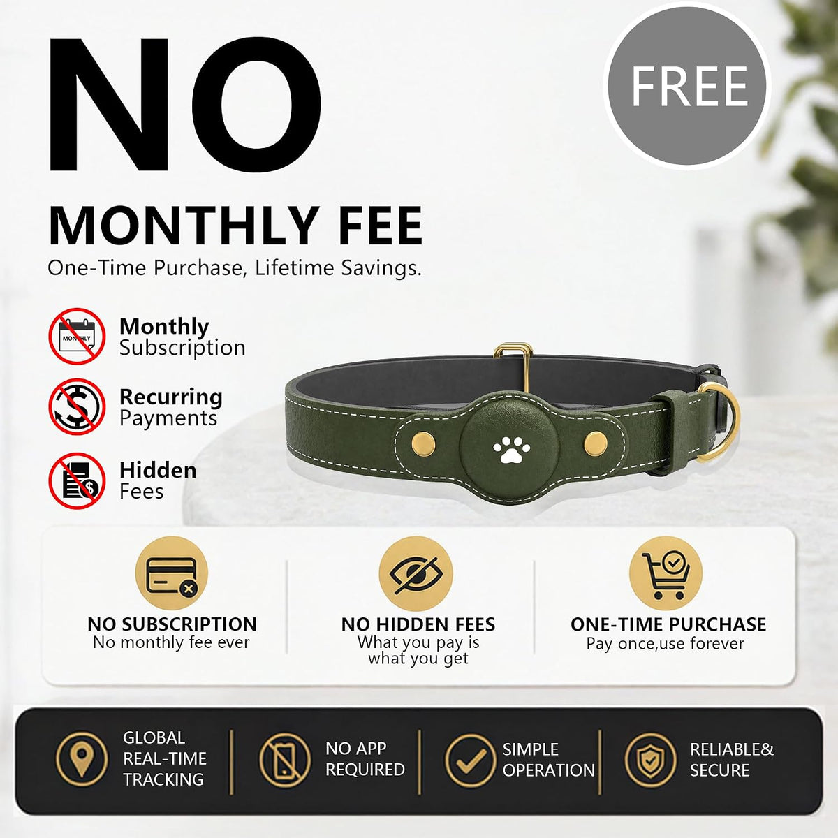 GPS Tracker for Dogs – Smart Dog Collar & Pet Tracker with Real-Time Location, No Monthly Fee, Unlimited Range (iOS & Android) – Fits Small to Large Dogs(Locator Included)