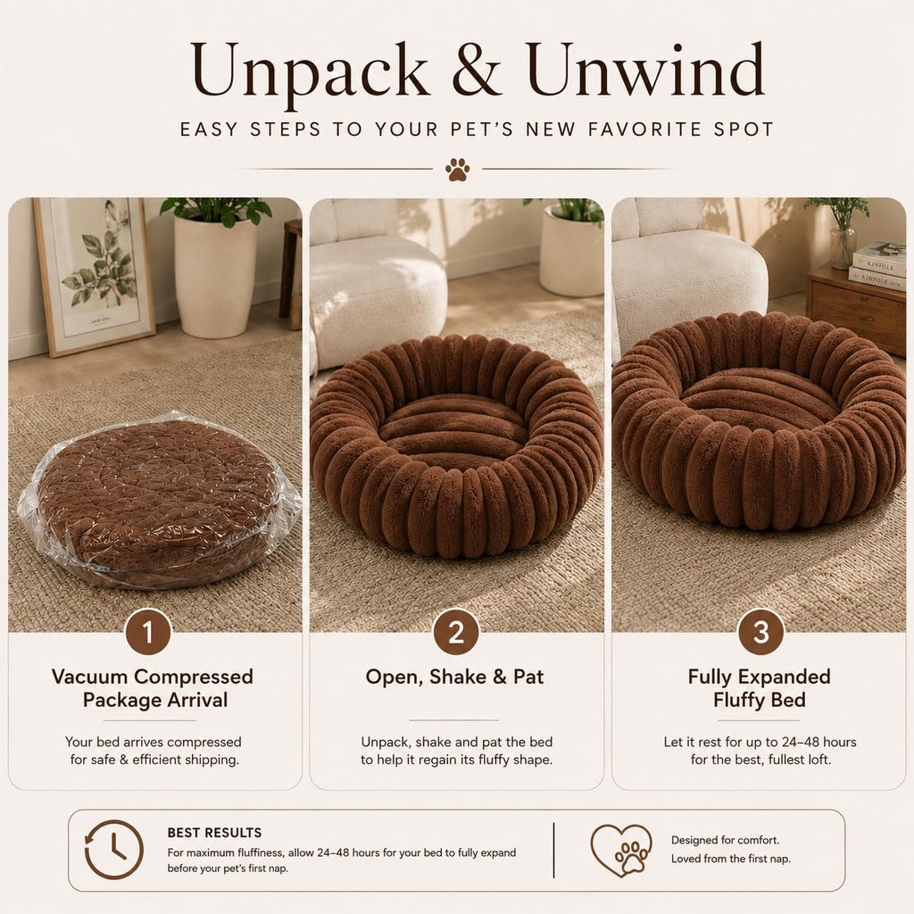 Calming Small Medium Dog Bed Donut Washable Puppy Bed, 27.5” Coffee