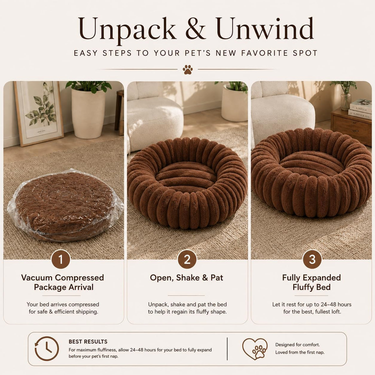 Calming Small Medium Dog Bed Donut Washable Puppy Bed, 27.5” Coffee