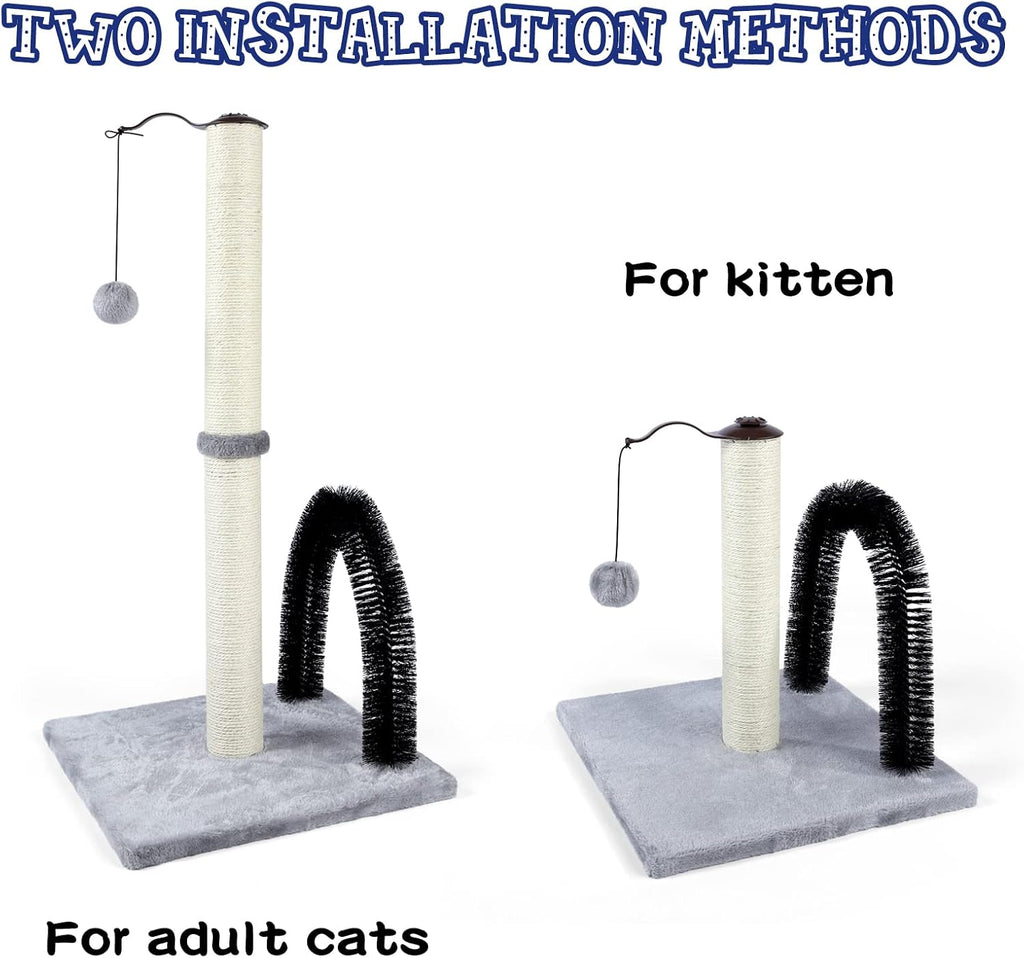 ANWA 32" Tall Cat Scratching Post with Arch Groomer, Natural Sisal, Gray