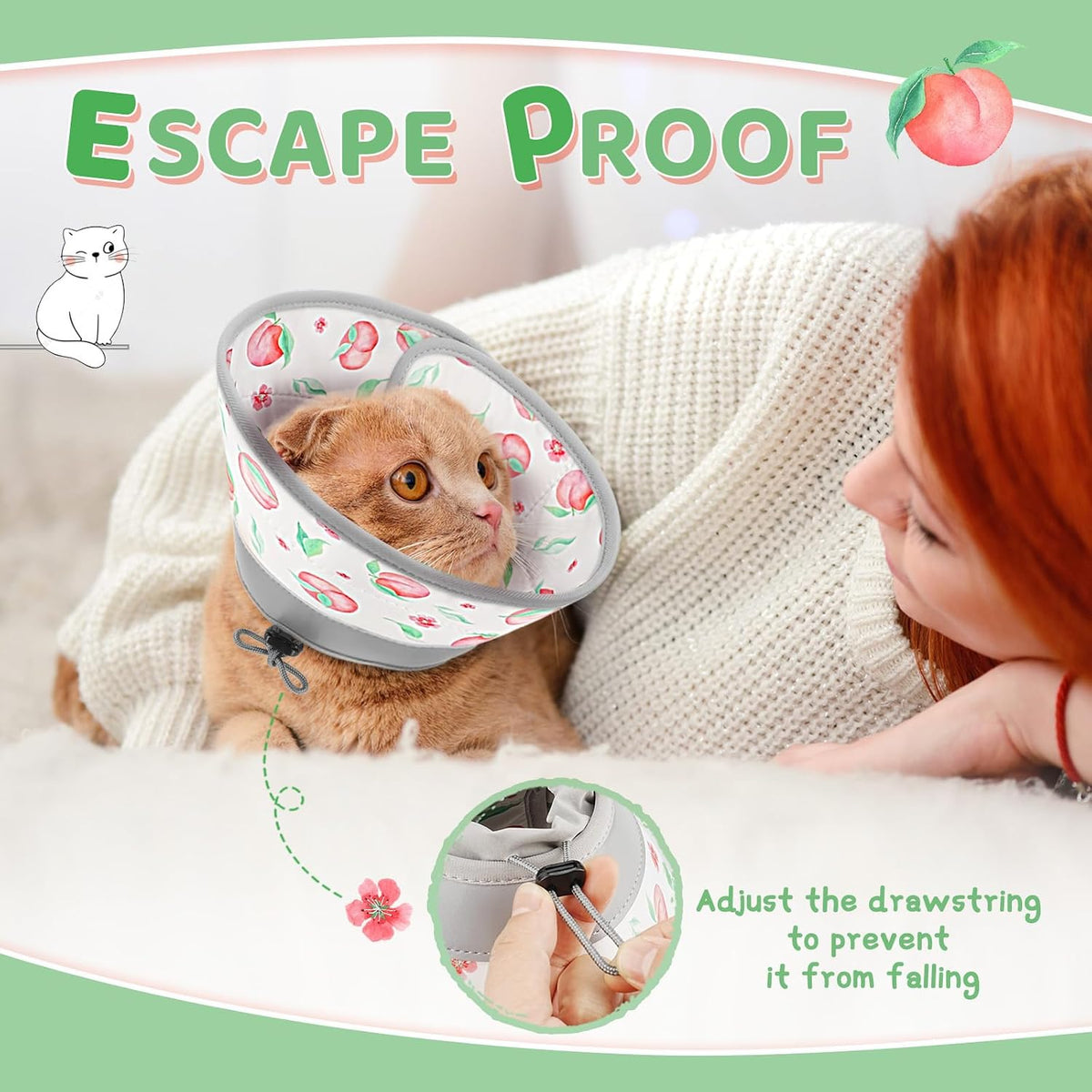Cat Cone Collar Soft to Stop Licking, Adjustable, Foldable Lightweight Kitten Cones After Surgery Recovery for Cats & Kittens, Cat Cone Alternative, Easy Eating (PinkWhite, M)