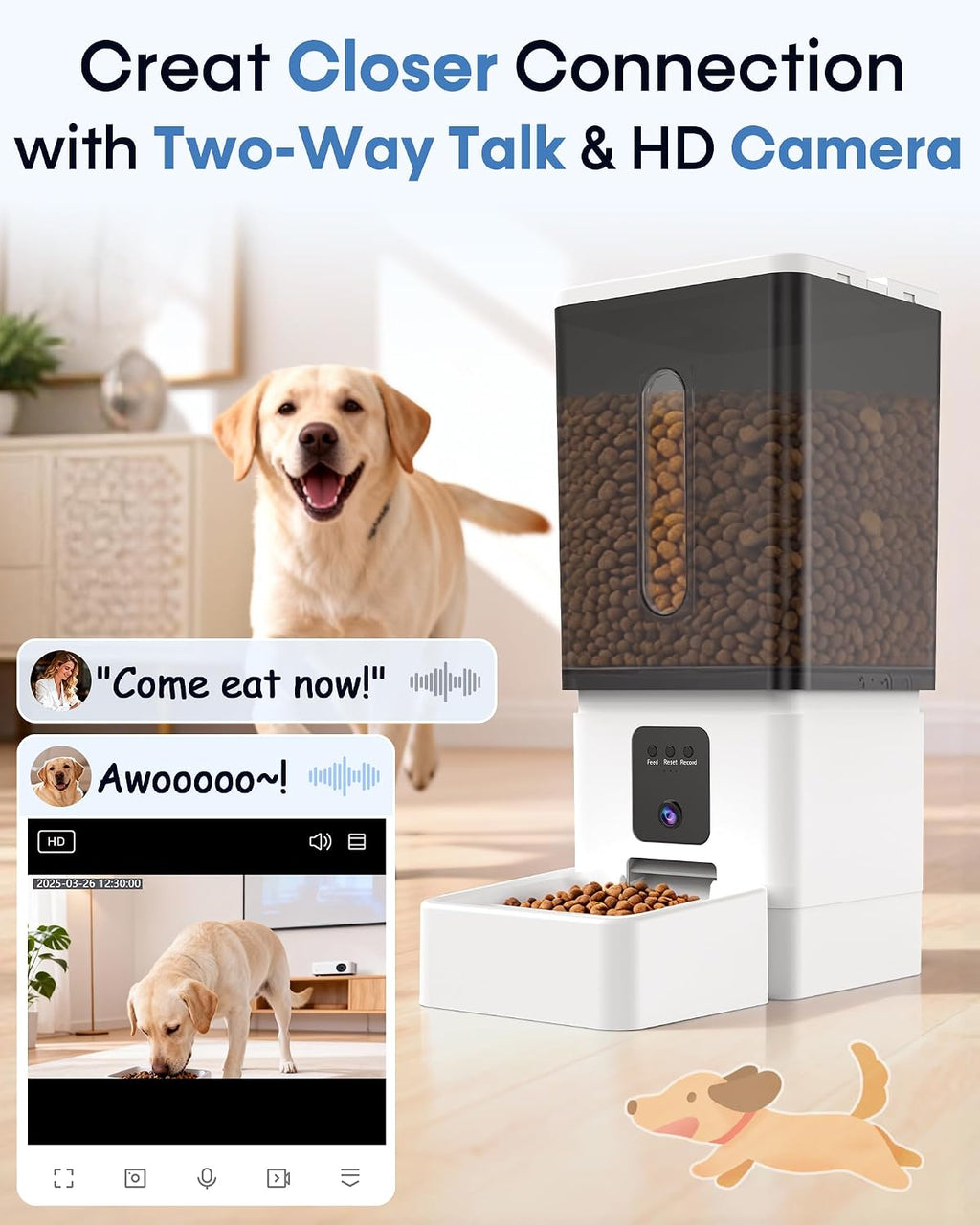 Large Dog Automatic Feeder: 12L/50 Cups Food Capacity, HD 1080P Camera