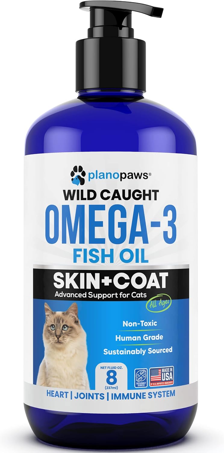 Omega 3 Fish Oil for Cats - Wild Caught, Skin and Coat, 8 fl oz Liquid