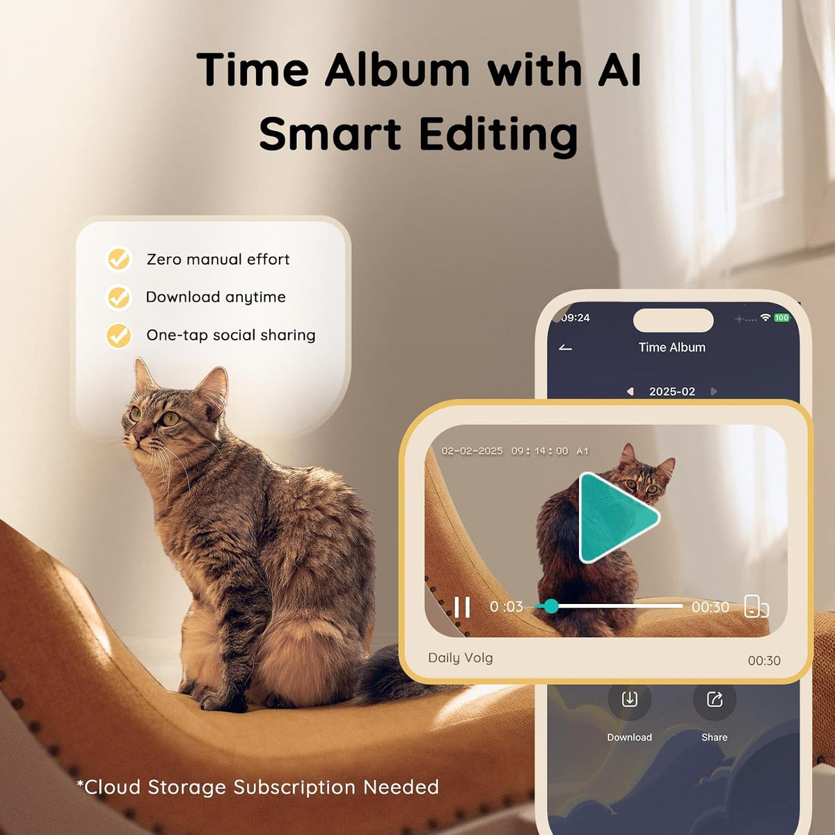 TKENPRO 2K Pet Camera Treat Dispenser, AI Photo Album, Dog Camera with 360° Auto Tracking & 5G/2.4G WiFi, 2-Way Talk, Remote Treat Tossing, Motion Alerts for Cats Indoor