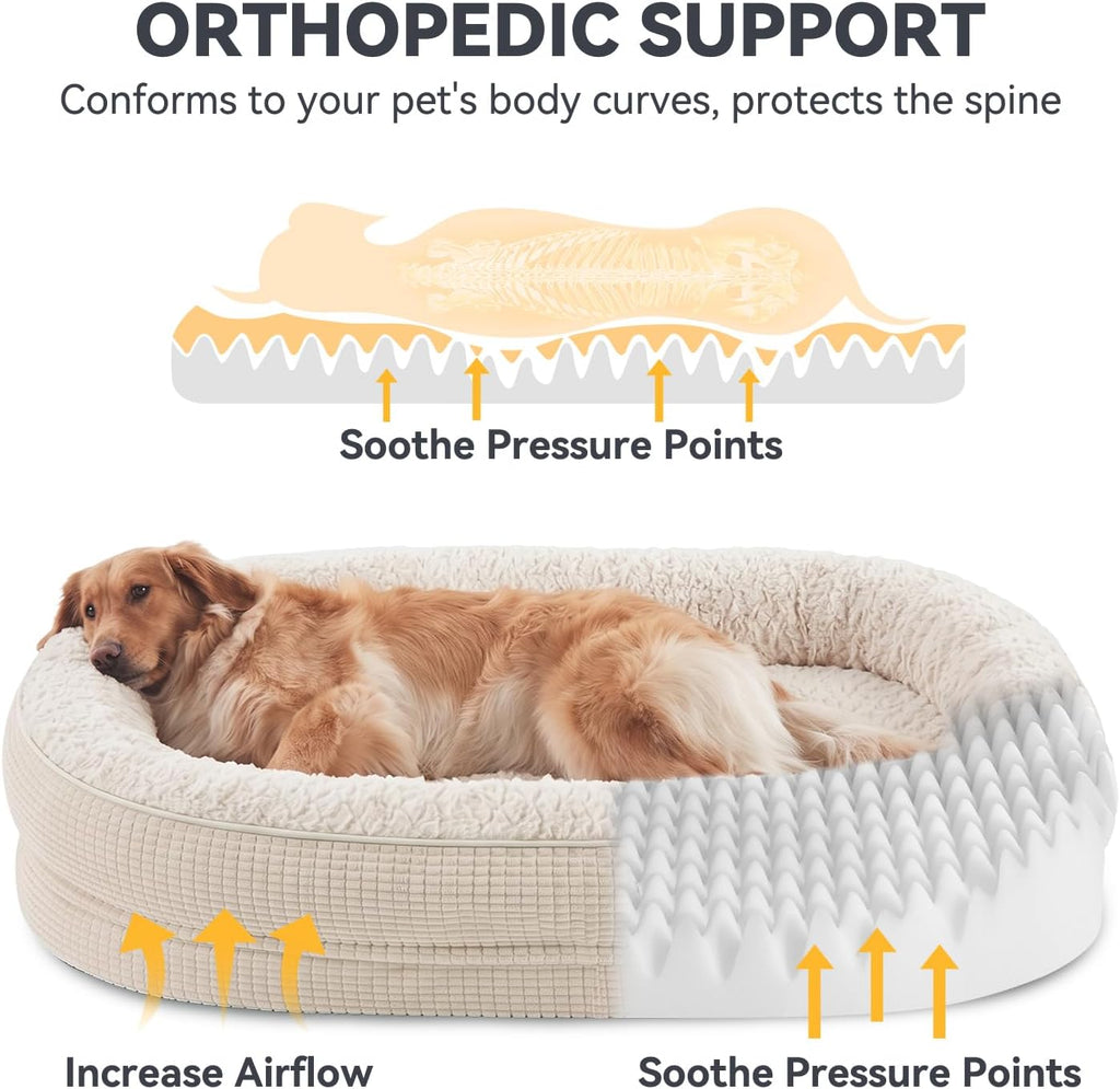JOEJOY Orthopedic Dog Bed for Large Dogs, 360° Oval Bolster, 35"