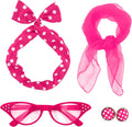 50s Set 50's Costume Accessories Chiffon Scarf Cat Eye Glasses Bandana Tie Headband Earrings for Cosplay Party