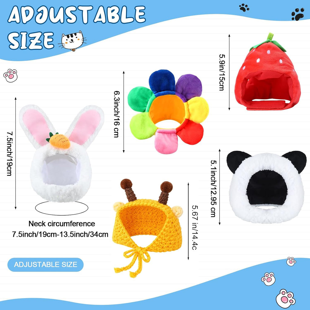 Weewooday 5 Pcs Cat Hat, Panda, Rabbit, Bee, Strawberry, Flower