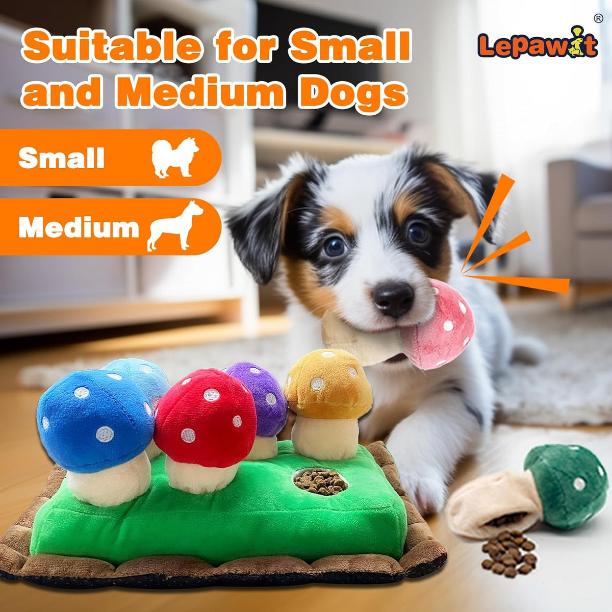 Hide and Seek Dog Toys, Squeaky Interactive Puzzle Dog Toys for Boredom and Stimulation, Dog Enrichment Toys for Small and Medium Dogs (Mushrooms, Pack of 7)