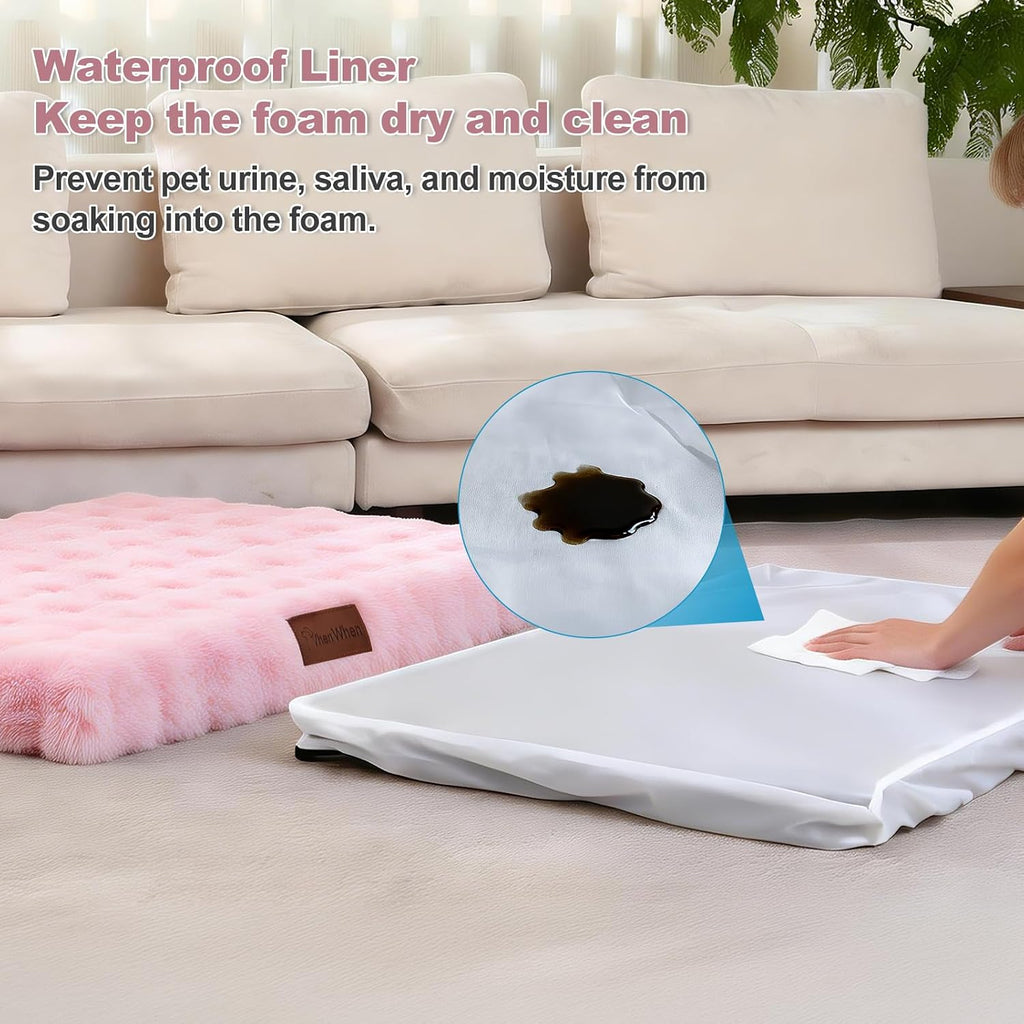 Orthopedic Dog Beds for XL Dogs, Fluffy Faux Rabbit Fur Pet Bed with Removable Washable Cover, Dog Bed Mat with Egg Crate Foam & Waterproof Lining, Anti Slip Bottom, Pink,44"x32"x4"