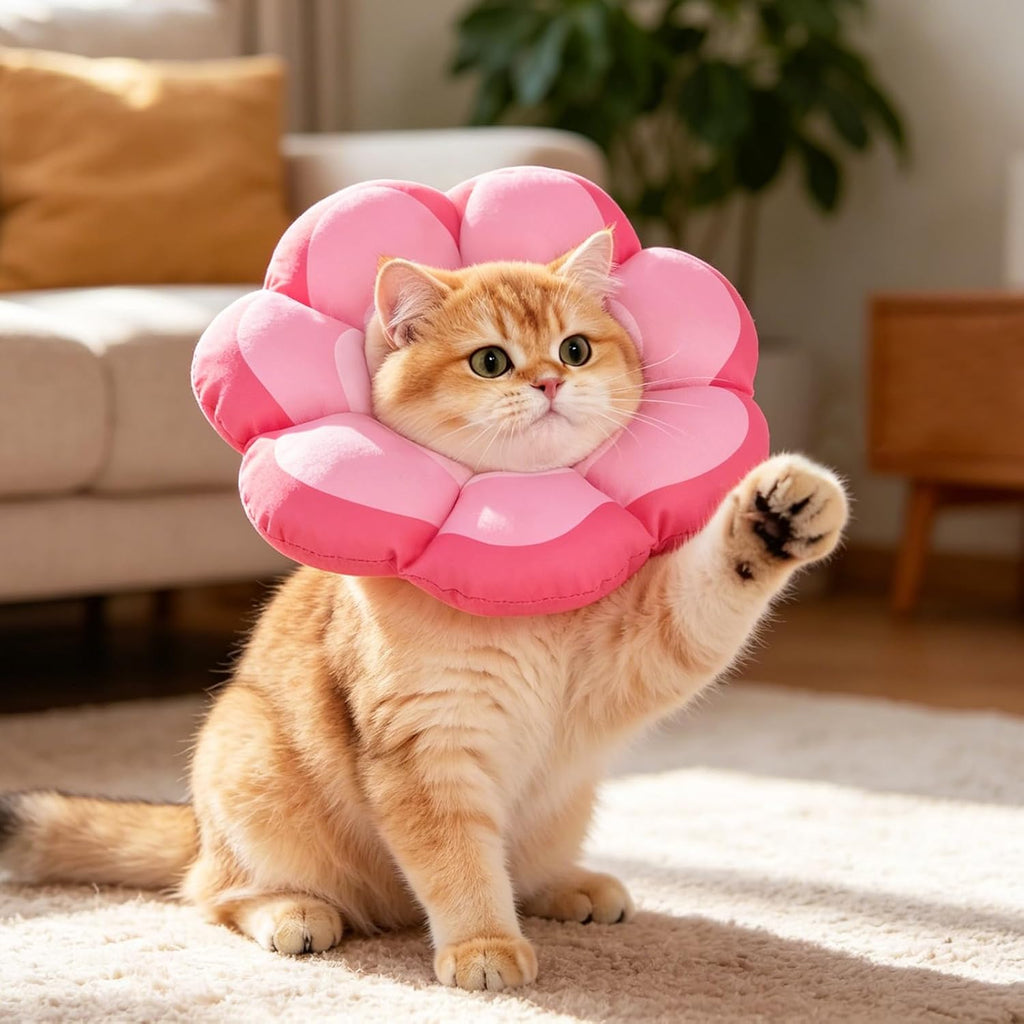 PUPTECK Cat Cone Collar, Soft Kitten Recovery Collar, Lightweight Anti-Bite Lick Elizabethan e Collar for Cats Puppy After Surgery, Pink S