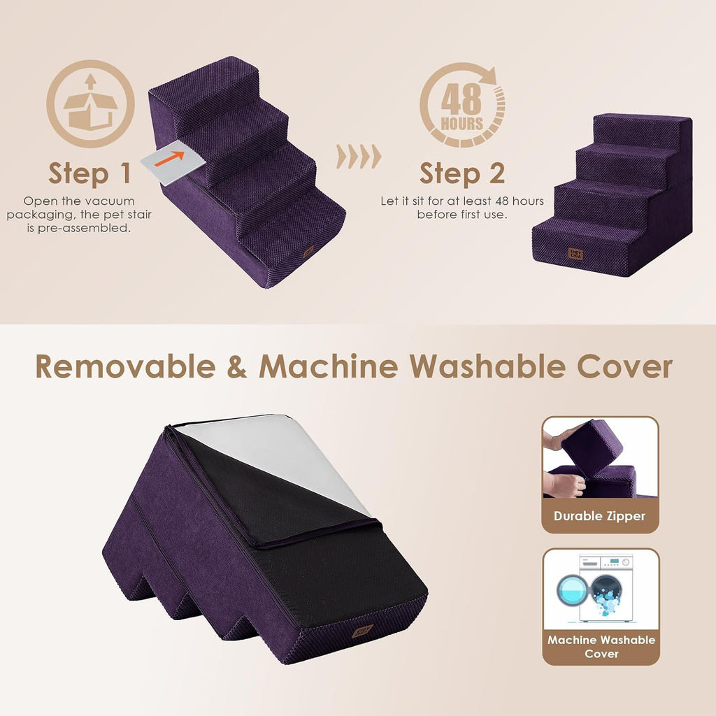 EHEYCIGA Dog Stairs for Bed 18" H, Dog 4-Steps for High Bed, Purple
