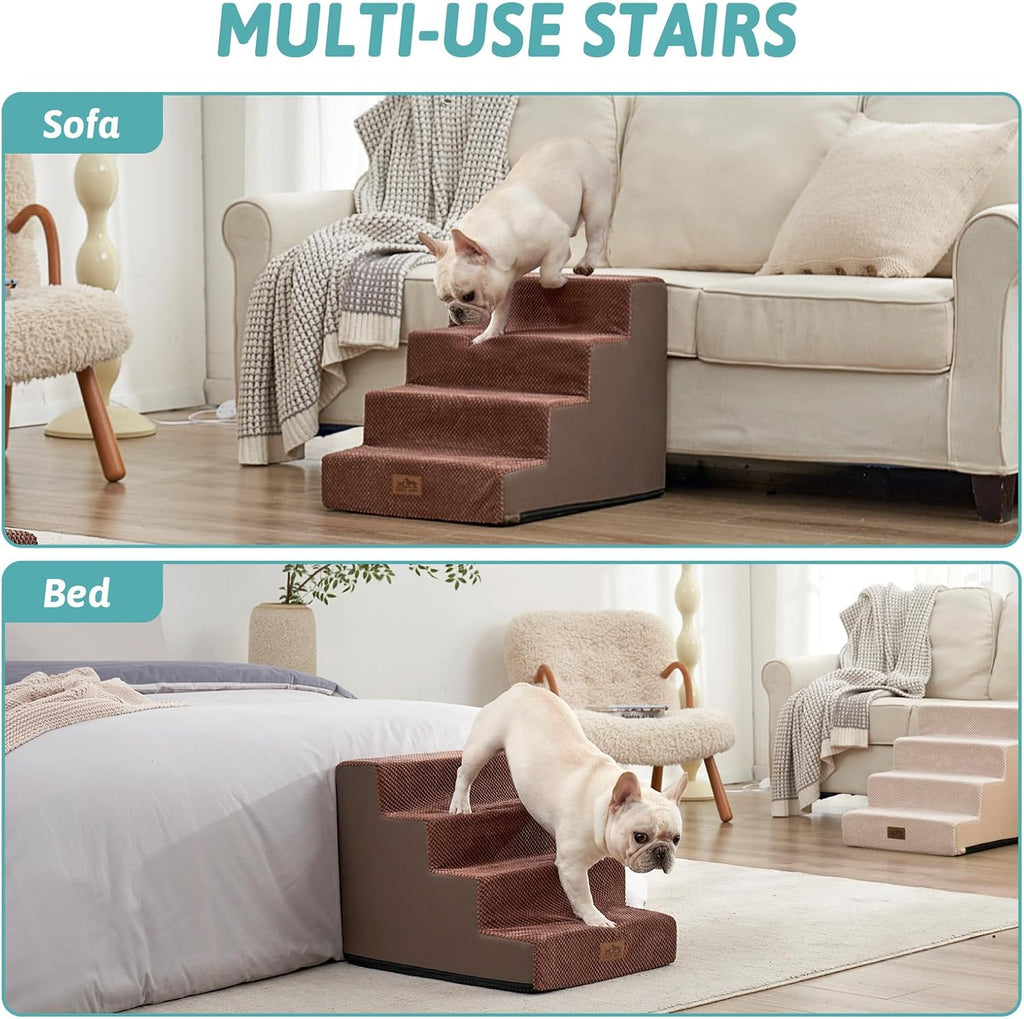COZY KISS Dog Stairs for Small Dogs, 4 Step Pet Stairs for Beds & Couches