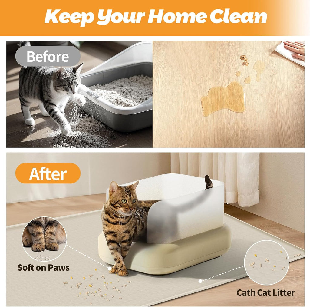 Cat Litter Mat for Litter Box 51"x25.6" Extra Large Silicone Mat, Beige