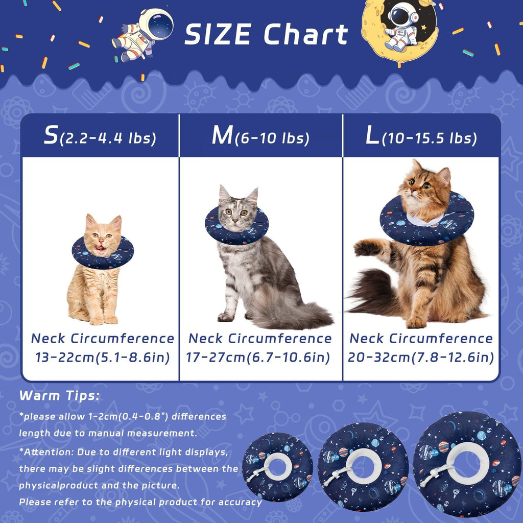 Seyezo Cat Cone Collar Soft, Adjustable Cat Recovery Cone, Planet, L