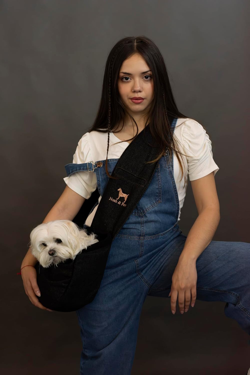 Noah & Paw Dog Sling Carrier for Small Dogs 5-18lb, Dog Sling for Small Dogs and Cats, Dog Carrier with Adjustable Padded Strap, Denim Lined with Fur, 3X Safety Features, Machine Washable