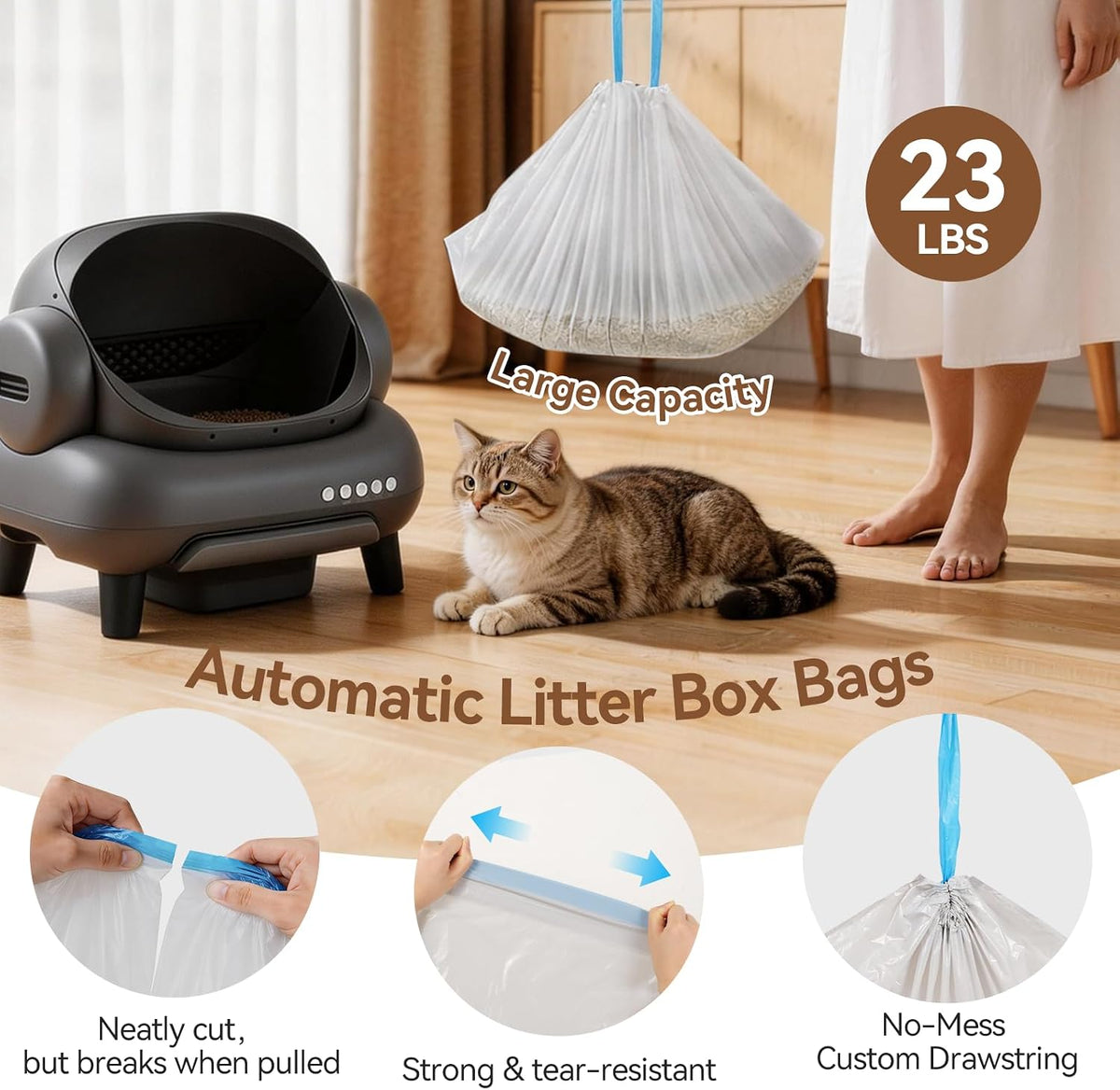Cat Litter Bags 27"x13" for NeakM1 & Petpiv 11/12, Thick with Drawstring