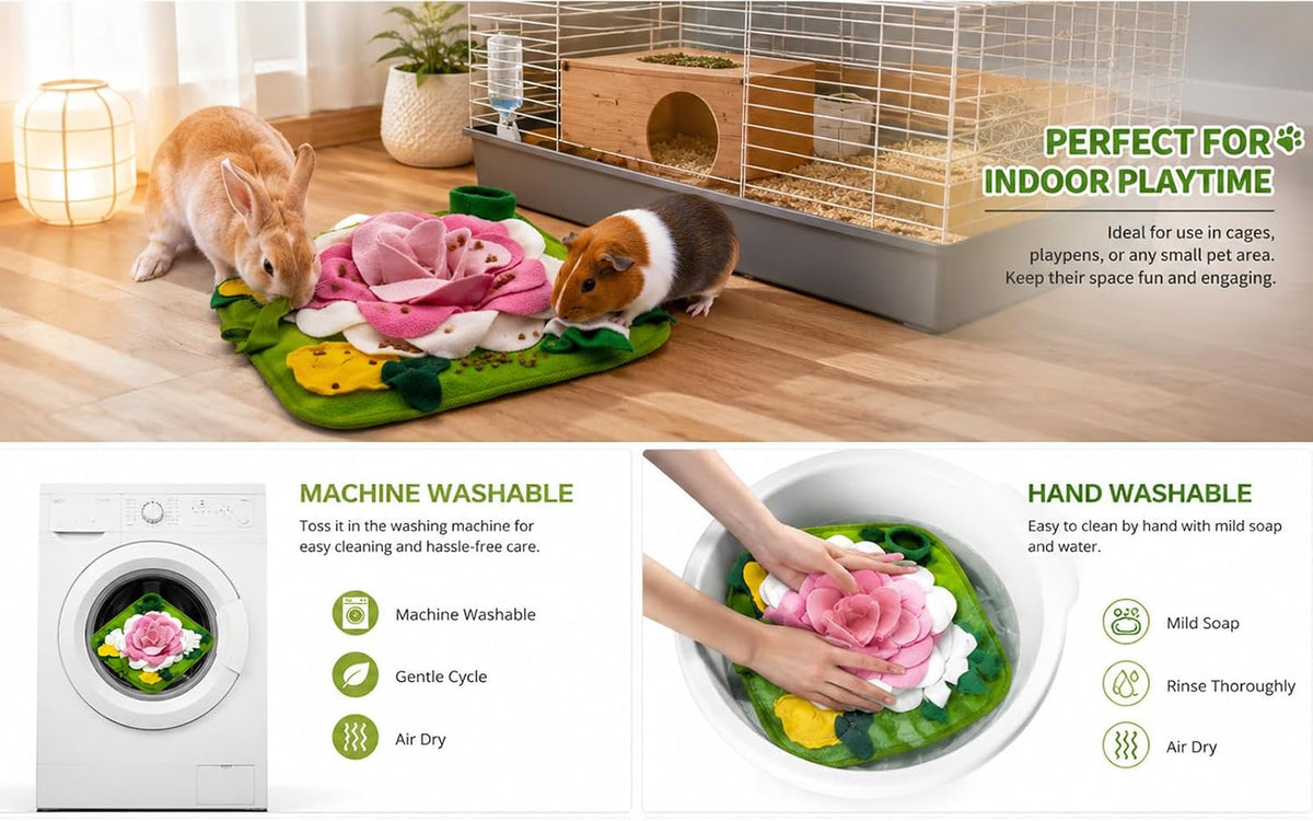 Rabbit Foraging Mat, Snuffle Mat for Small Animals Bunny Puzzle Toys Pets Interactive Feeding Mat for Hedgehog Chinchilla Puppies (Pink)